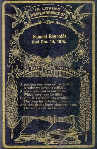 70133 Reynolds Sam Funeral Card