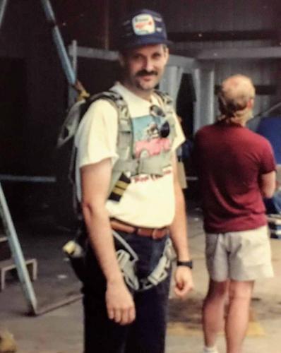 My brother geared up with an emergency parachute ready for a ride along on jump #26